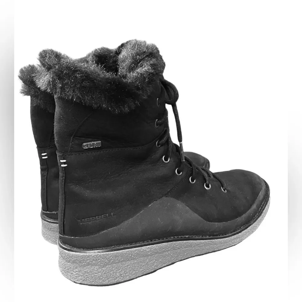Merrell Tremblant Ezra Waterproof Winter Snow Boots Black Suede Leather SZ 9